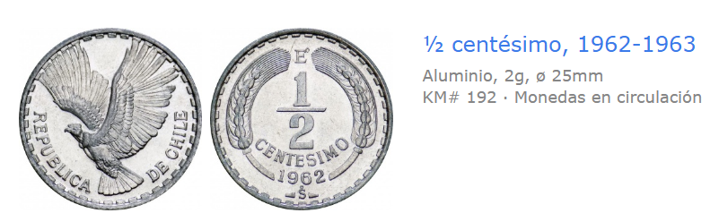 Anverso y reverso de la moneda de medio centésimo de 1962