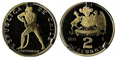 Moneda de 2 escudos de 1971 con Caupolicán