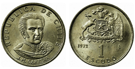 Moneda de 1 escudo de 1971 a 1972 con José Miguel Carrera